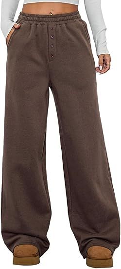 Damen Kuschelige Fleece-Sweatpants mit weitem Bein und hohem Elastikbund Drune