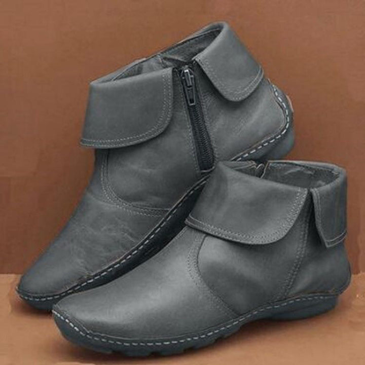 Damen nan knöchelhohe Lederoptik-Stiefelette mit umlegbarer Manschette und seitlichem Reißverschluss Drune
