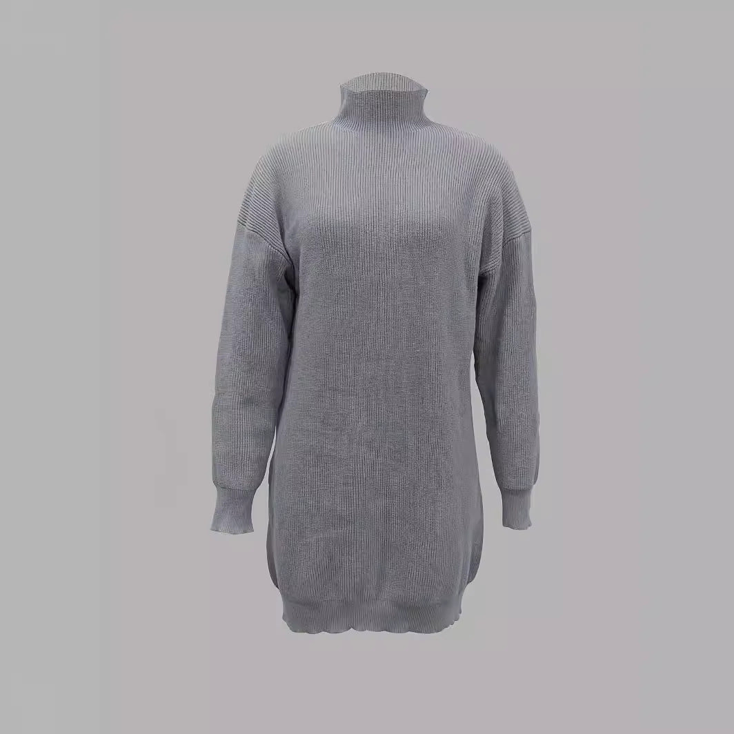 Damen Modisches Strickkleid mit hohem Kragen und oversize Schnitt Drune