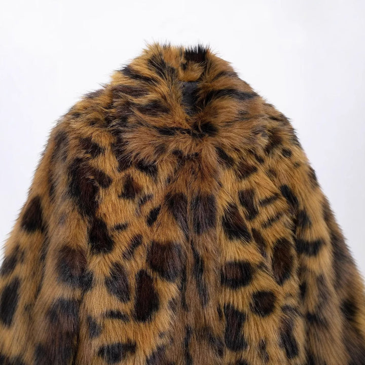 Damen nan langer Kunstfell-Mantel im Leopardenprint mit Oversize-Schnitt und kuscheliger Innenfutter-Qualität Drune