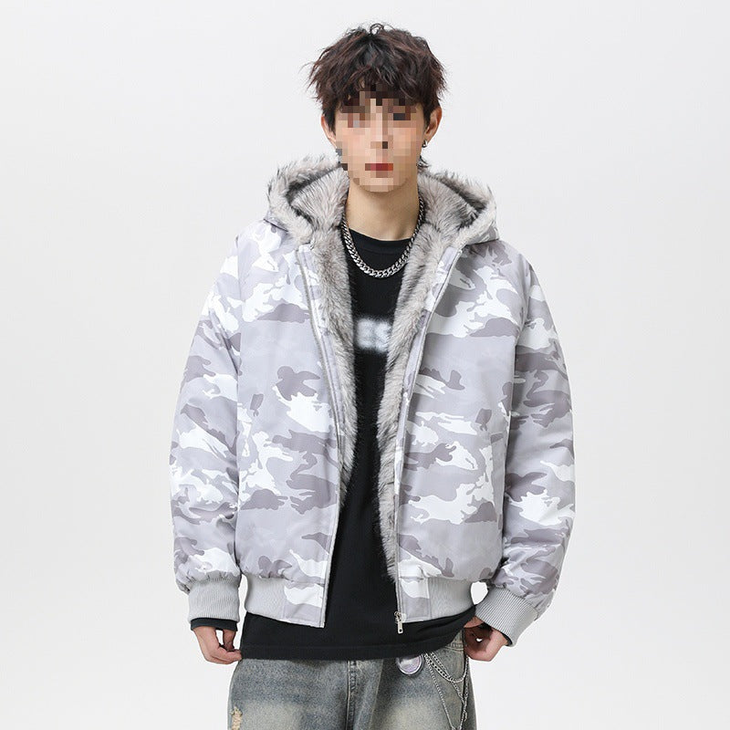 Herren Wattierte Kapuzen‑Bomberjacke im Oversize‑Look mit kontrastierendem Kunstfellfutter Drune