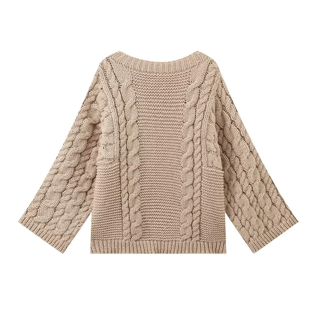 Damen kuscheliger Strickpullover mit Zopfmuster und weitem Schnitt Drune