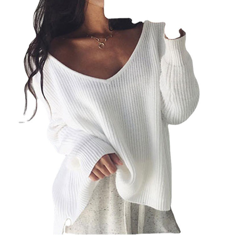 Damen lässiger Oversized Pullover mit asymmetrischem Schnitt und tiefem Rundhalsausschnitt Drune
