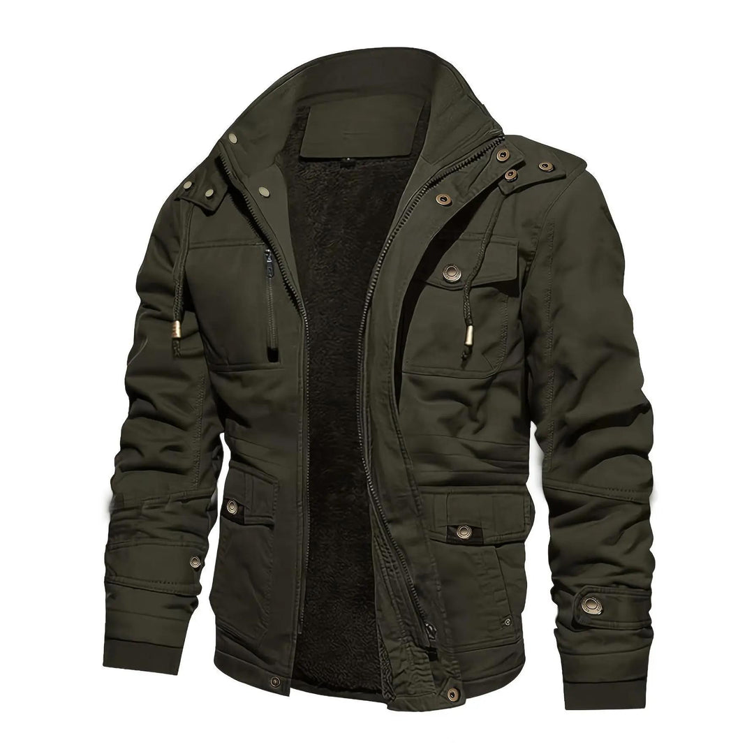 Herren Thermo-Feldjacke mit Teddyfutter, Kapuze und Mehrfachtaschen Drune