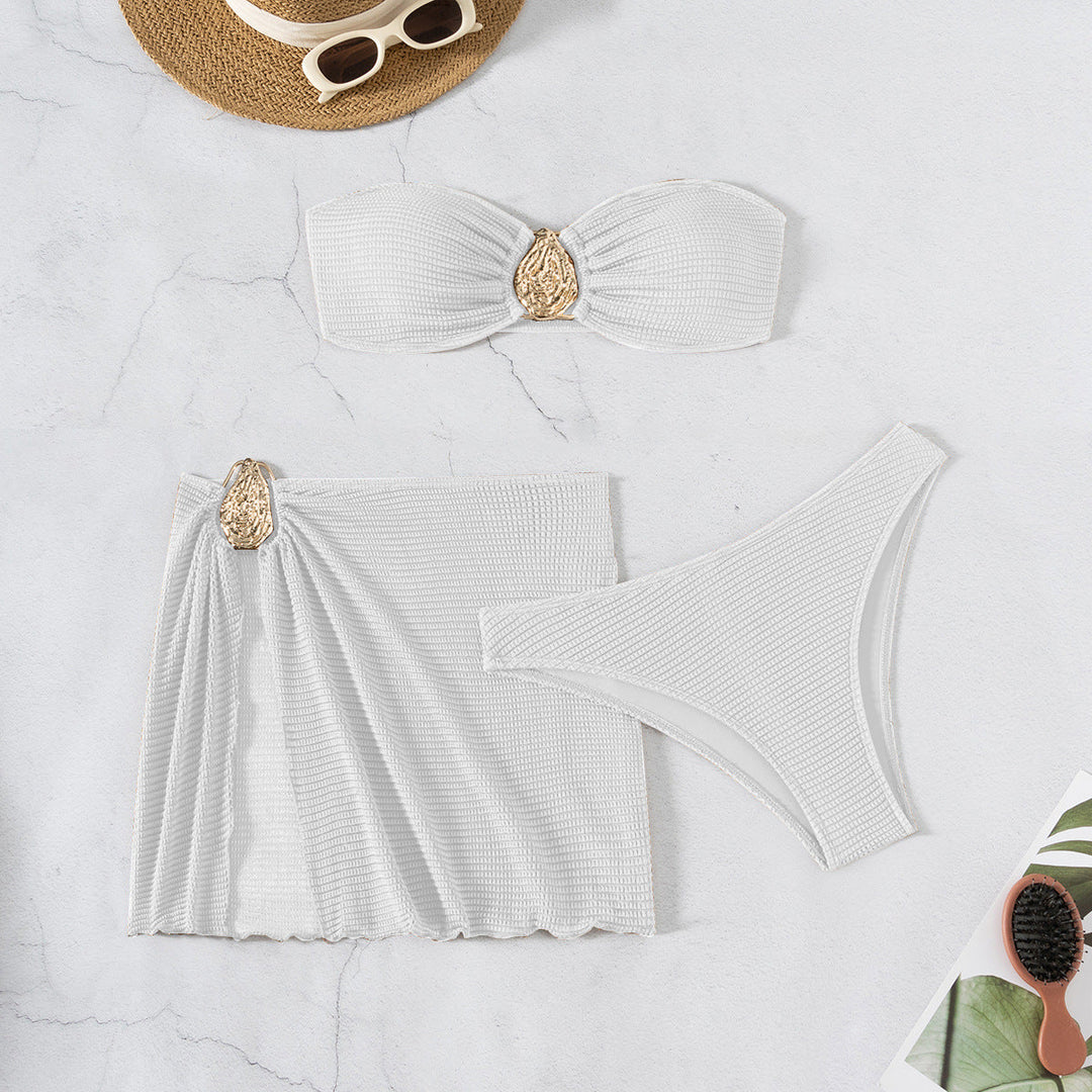 Damen Bandeau-Bikini-Set mit schickem Faltendetail Drune