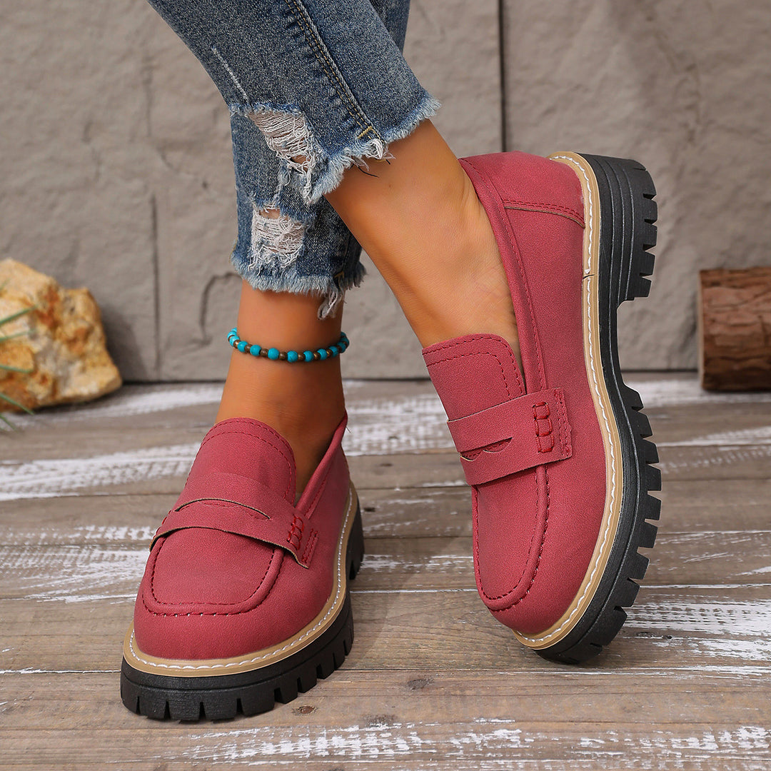Damen lässiger Chunky-Loafer mit grober Profilsohle gepolstertem Komfortfußbett und dekorativem Steg Drune