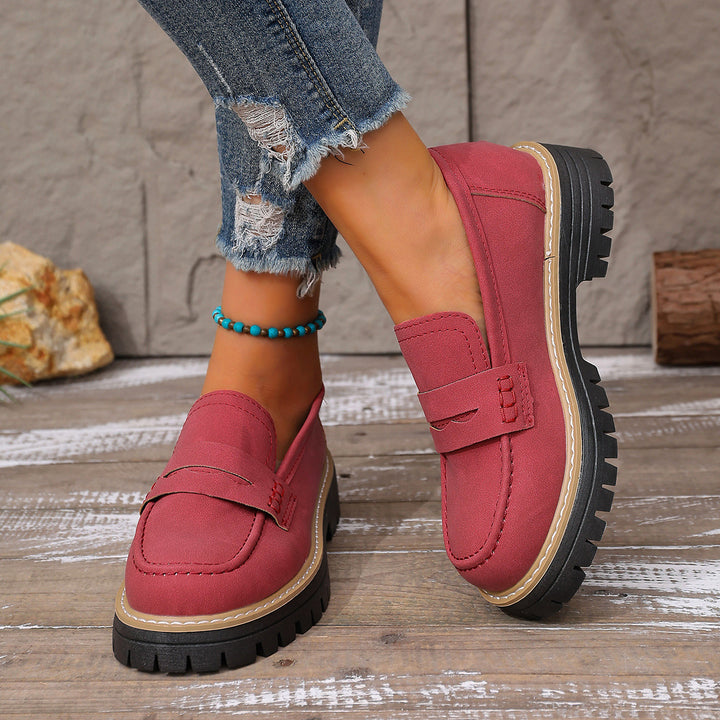 Damen lässiger Chunky-Loafer mit grober Profilsohle gepolstertem Komfortfußbett und dekorativem Steg Drune