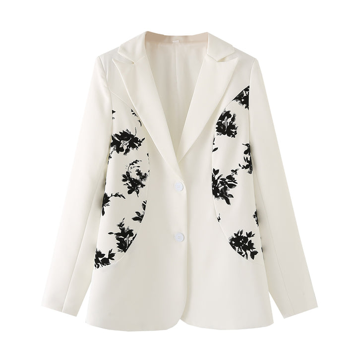 Damen nan figurbetonter Einreiher-Blazer mit kontrastierenden Blumen-Seitpaneelen und weich fließender Silhouette Drune