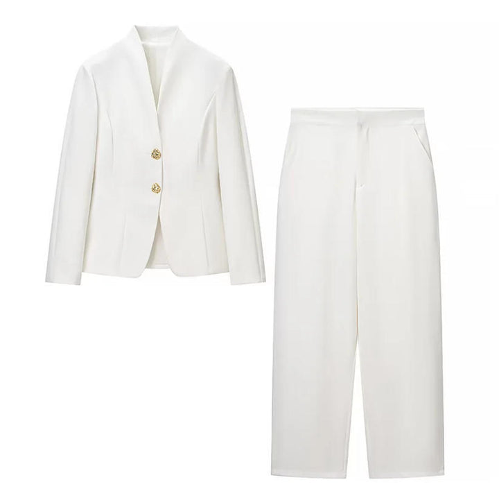 Damen Zweiteiliges Tailored-Blazer- und Highwaist-Hosen-Set mit goldknopf-Detail Drune