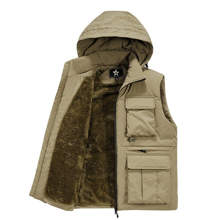 Herren Multifunktionale Outdoorweste mit Kapuze und wärmendem Fleecefutter Drune