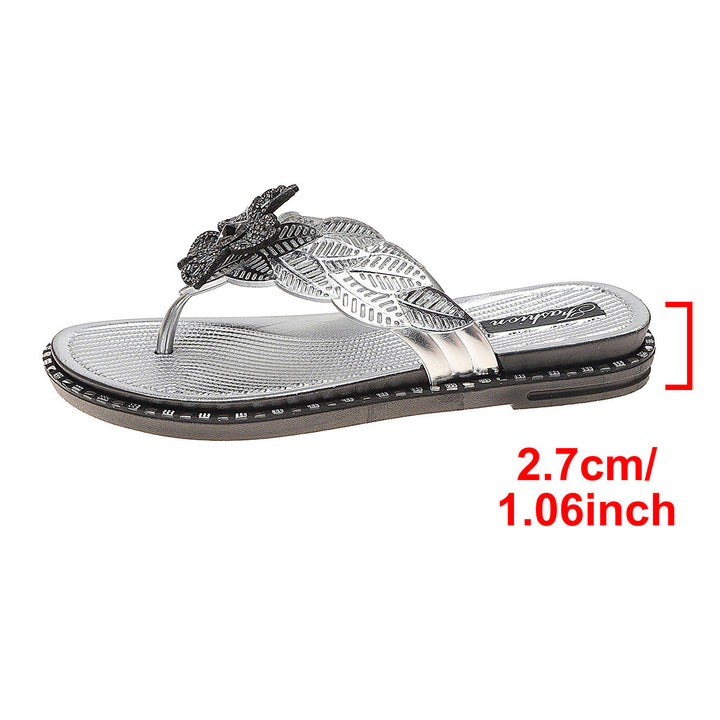 Damen modische Zehentrenner-Sandalen mit funkelndem Blumenschmuck Drune