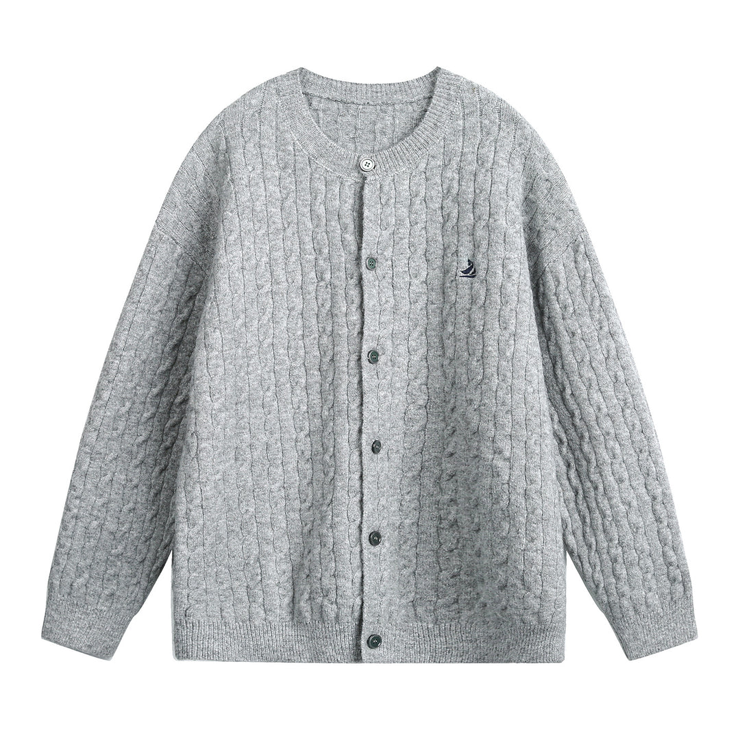 Damen Strickjacke im Flechtmuster mit Rundhals, Oversize-Schnitt und durchgehender Knopfleiste Drune