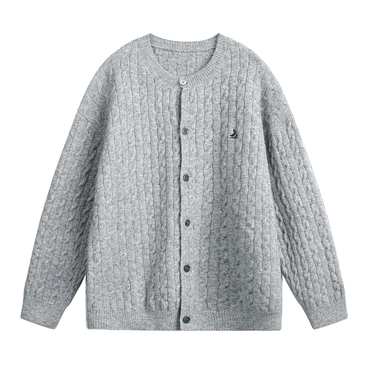 Damen Strickjacke im Flechtmuster mit Rundhals, Oversize-Schnitt und durchgehender Knopfleiste Drune