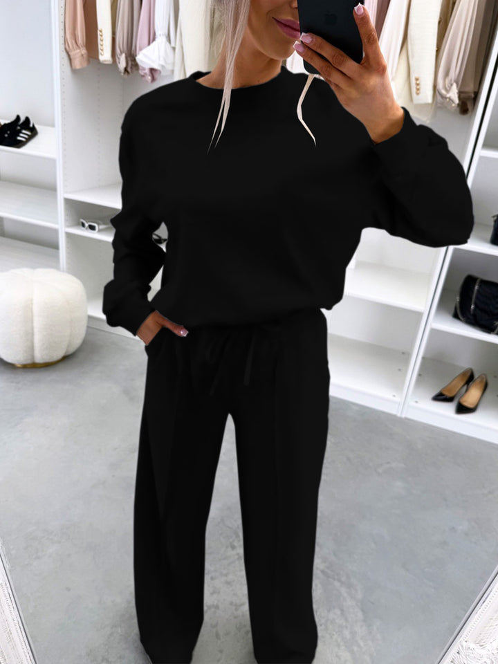 Damen Casual-Loungewear-Set mit Oversize-Batwing-Pullover und weitem Jersey-Hosenbein Drune