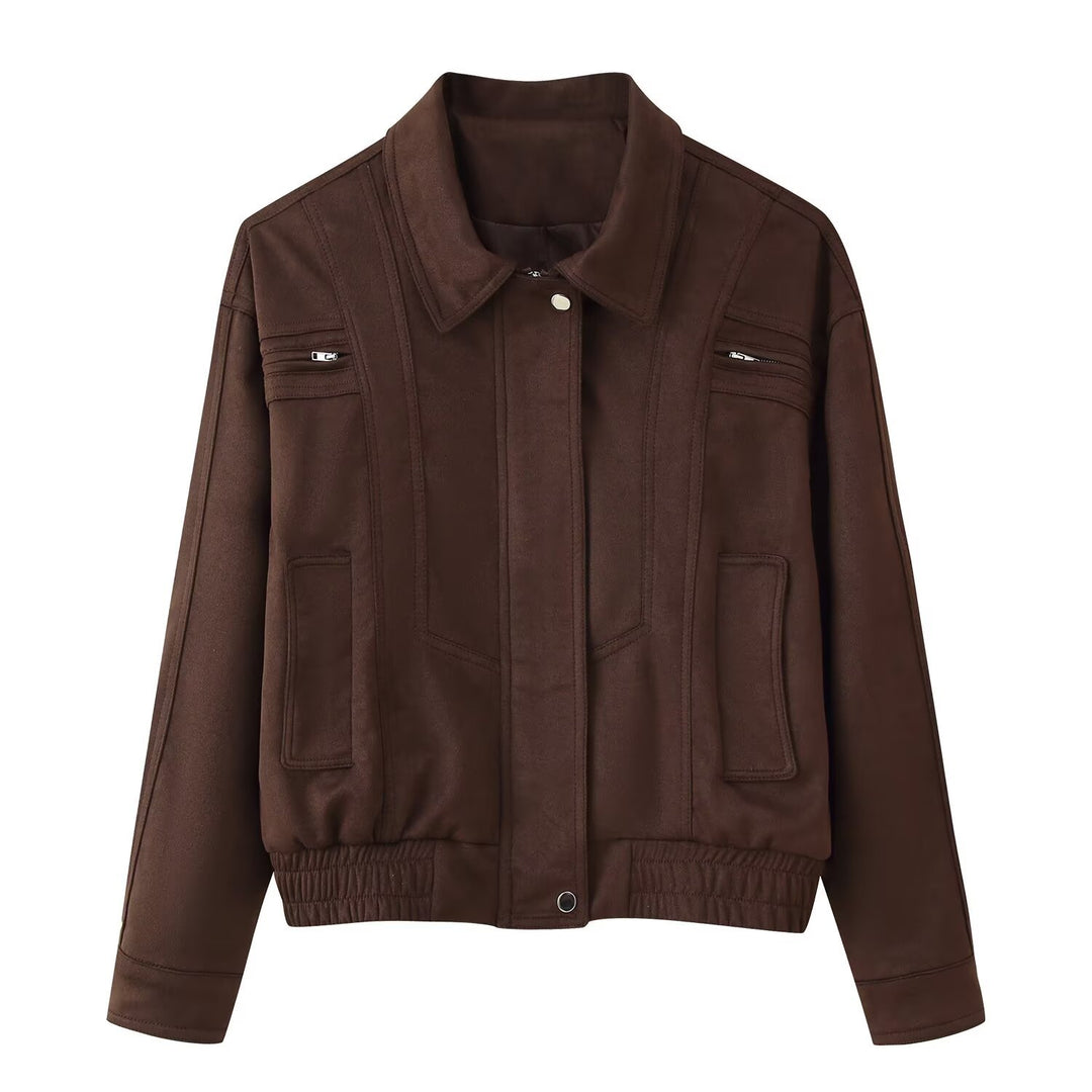 Damen elegante Wildlederjacke mit praktischen Taschen Drune