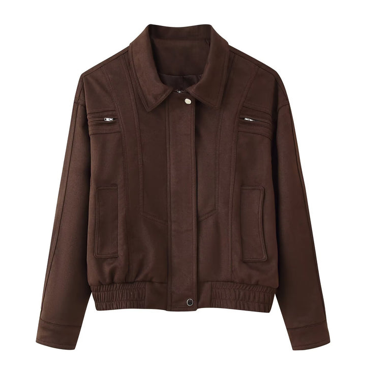 Damen elegante Wildlederjacke mit praktischen Taschen Drune