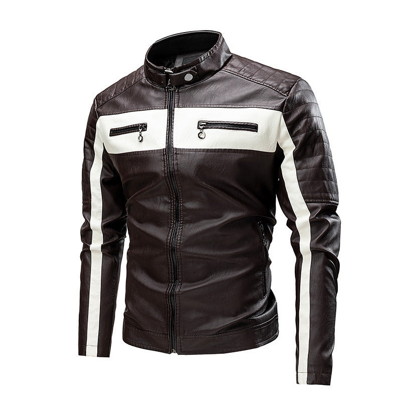 Herren Modische Lederjacke mit Farbblock-Design Drune