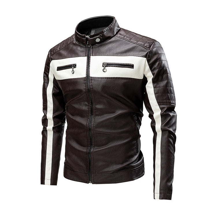 Herren Modische Lederjacke mit Farbblock-Design Drune