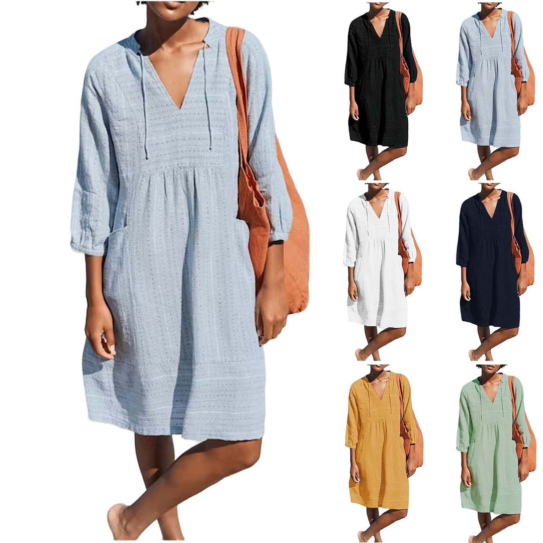 Damen lässiges Sommerkleid mit Kapuze und Taschen Drune