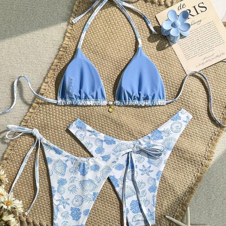 Damen hochwertiger Triangel-Bikini mit floralen Motiven Drune
