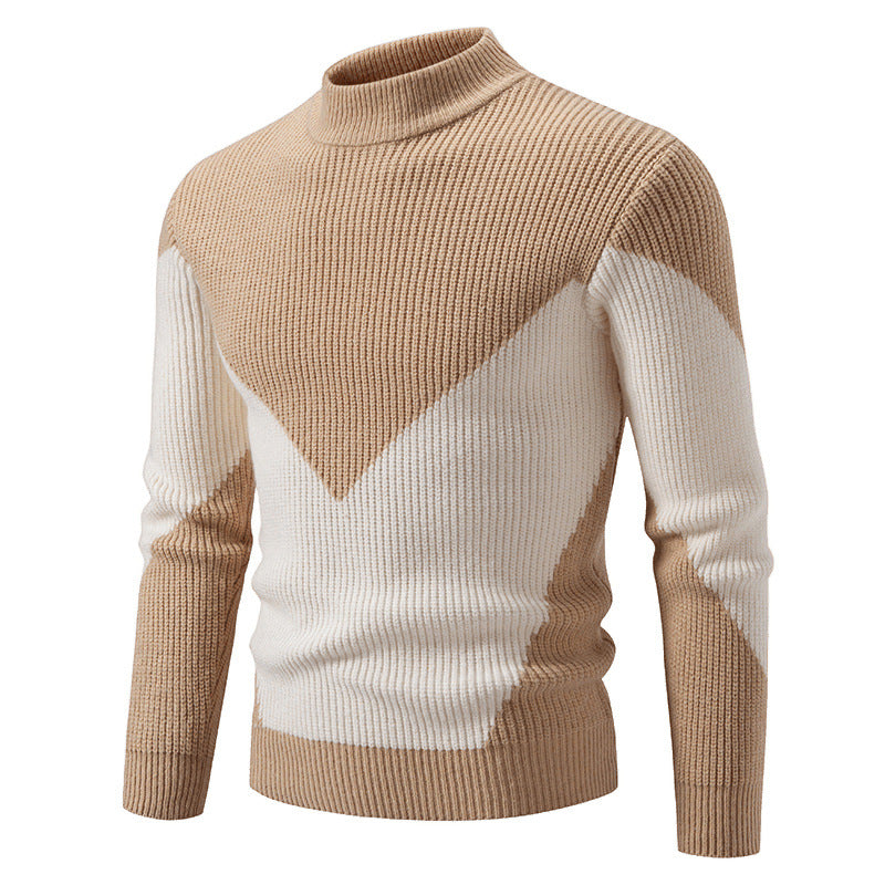 Herren nan gerippter Feinstrickpullover mit Stehkragen und kontrast-Blockdesign Drune
