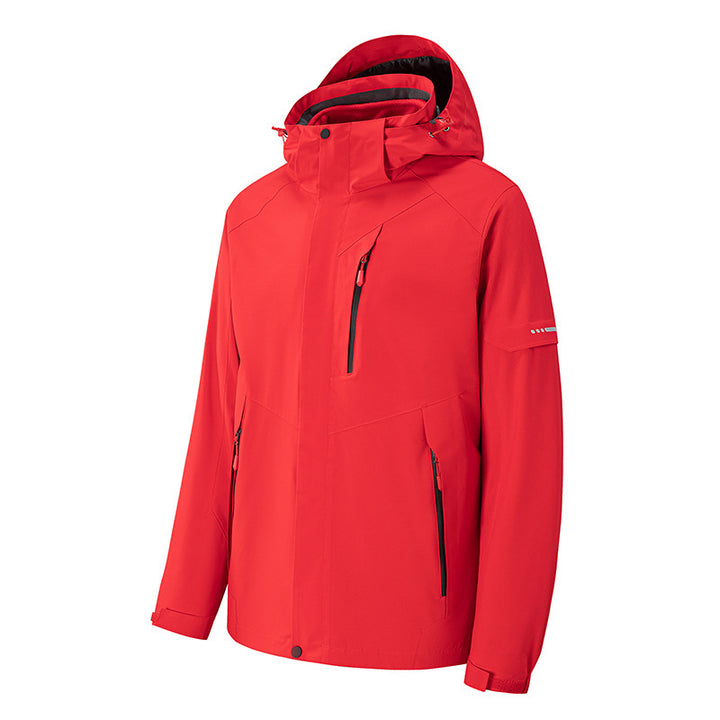Herren wasserdichte dreilagige Softshell-Outdoorjacke mit verstellbarer Kapuze und verschweißten Reißverschlüssen Drune
