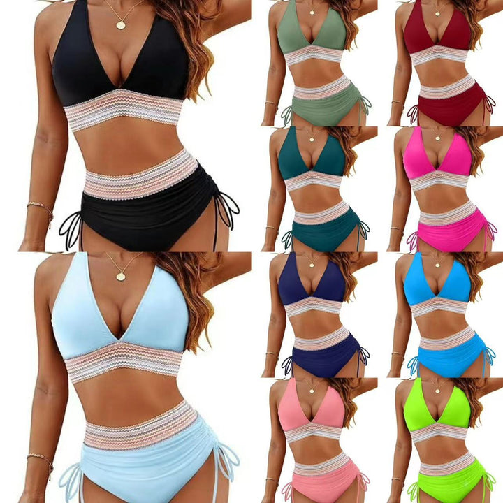 Damen Bikiniset mit verstellbarem Bund und sportlichem V-Ausschnitt Drune