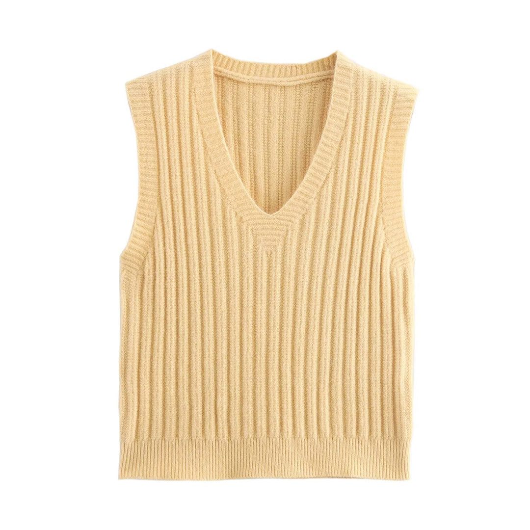 Damen V-Ausschnitt Rippenstrick Ärmelloser Pullover Drune