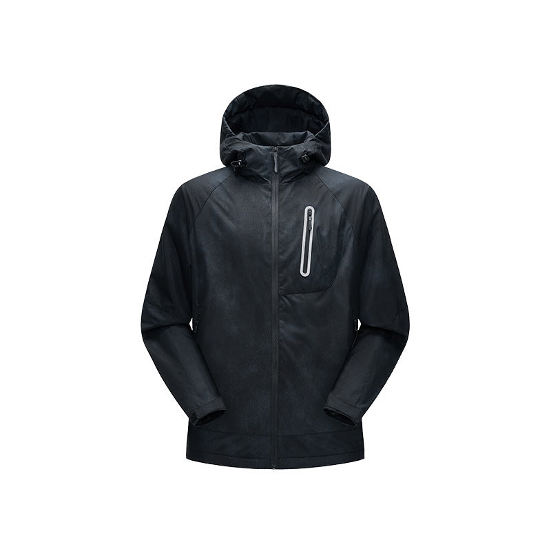 Herren Technische Regenjacke mit Kapuze wasserdichter Shell und reflektierender Brusttasche Drune