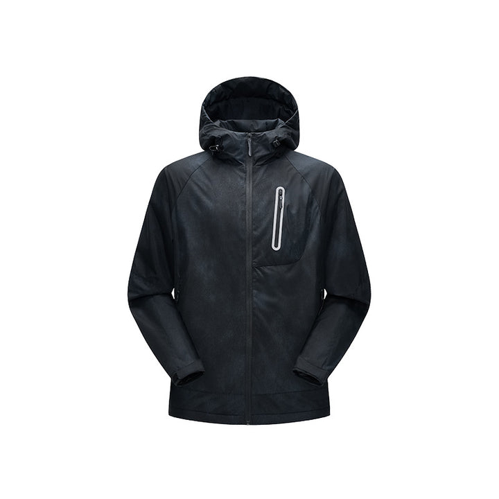 Herren Technische Regenjacke mit Kapuze wasserdichter Shell und reflektierender Brusttasche Drune