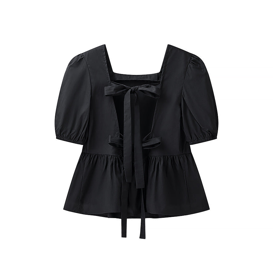 Damen bezaubernde Bluse mit Knoten-Detail und Puffärmeln Drune