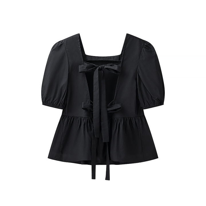 Damen bezaubernde Bluse mit Knoten-Detail und Puffärmeln Drune