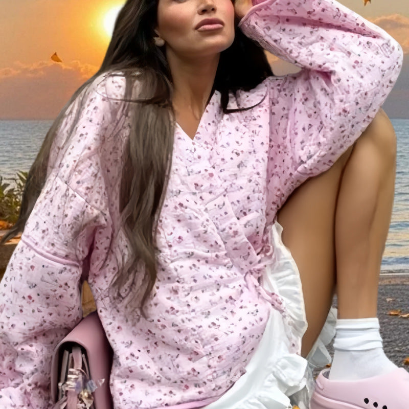Damen Strickjacke mit floralen Mustern und lässigem Schnitt Drune