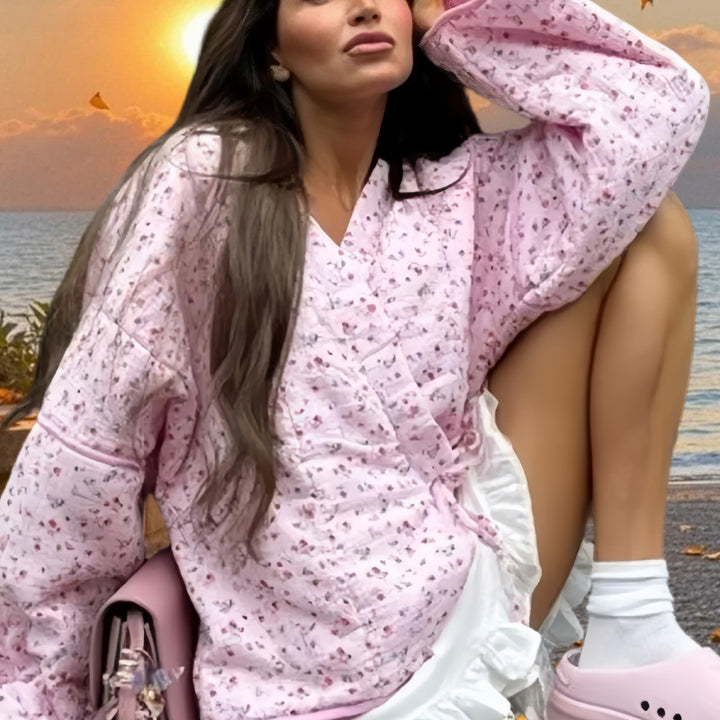 Damen Strickjacke mit floralen Mustern und lässigem Schnitt Drune