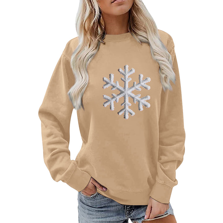 Damen Sweatshirt mit funkelndem Schneeflockenmotiv und lässigem Schnitt Drune