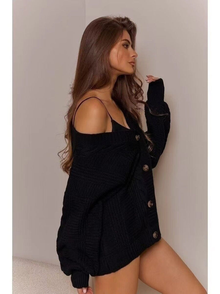 Damen Grobstrick-Cardigan mit offenen Ärmeln und dekorativen Knöpfen Drune