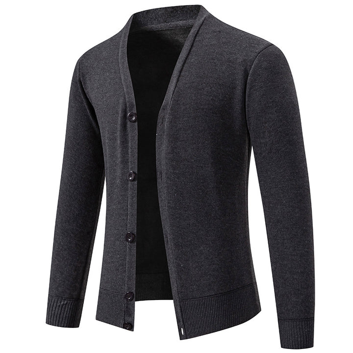 Herren nan leichte Feinstrick-Strickjacke mit V-Ausschnitt, verdeckter Knopfleiste und elastischem Rippbündchen Drune
