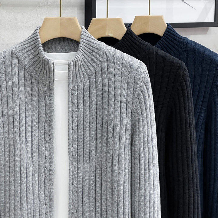 Herren Modischer Rippenstrickpullover mit hohem Kragen Drune
