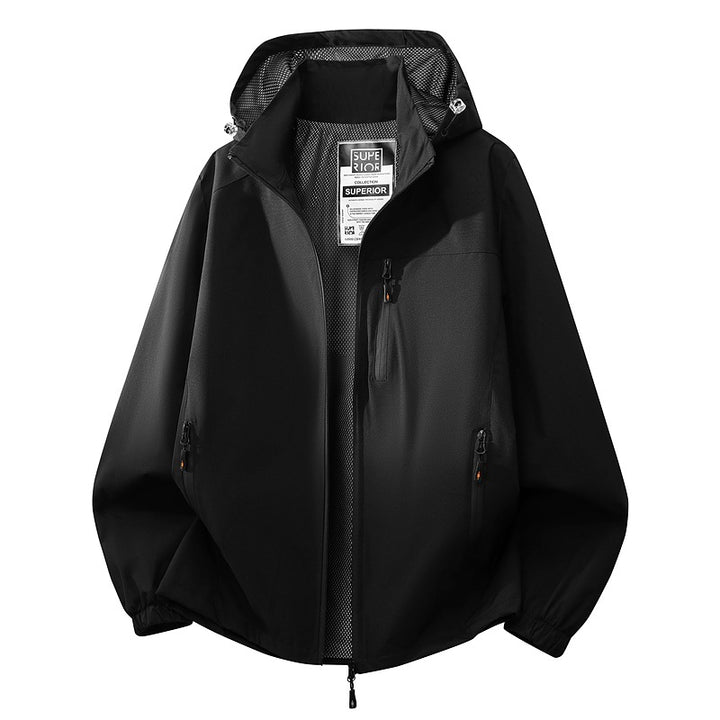 Herren Leichte wasserabweisende Kapuzen‑Softshelljacke mit Mesh‑Futter, Reißverschlusstaschen & elastischen Bündchen Drune