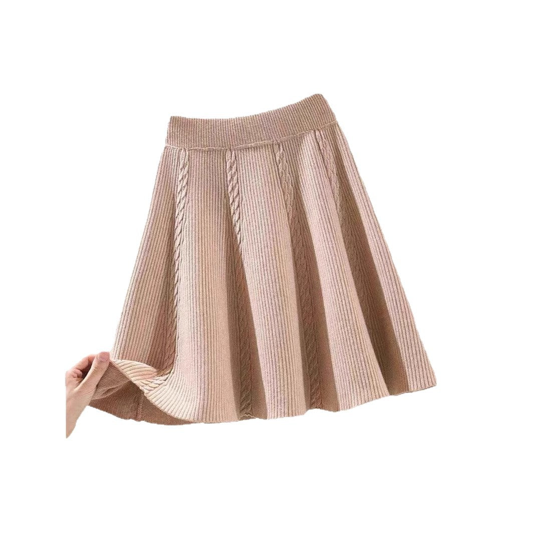Damen Wadenlanger Strickrock mit Zopfmuster Drune