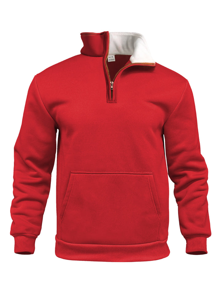 Herren nan Komfort-Halbzip-Sweat mit hohem Fleecekragen, Kängurutasche und formstabilem Rippsaum Drune