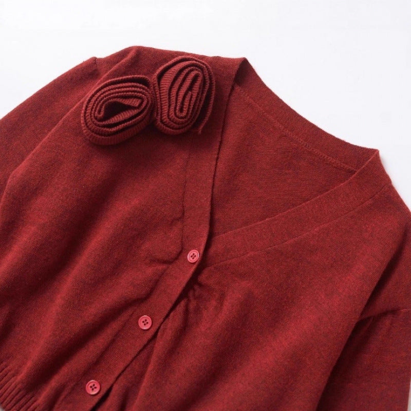 Damen modische Strickjacke mit Druckknopfverschluss und dekorativem Rüschendetail Drune