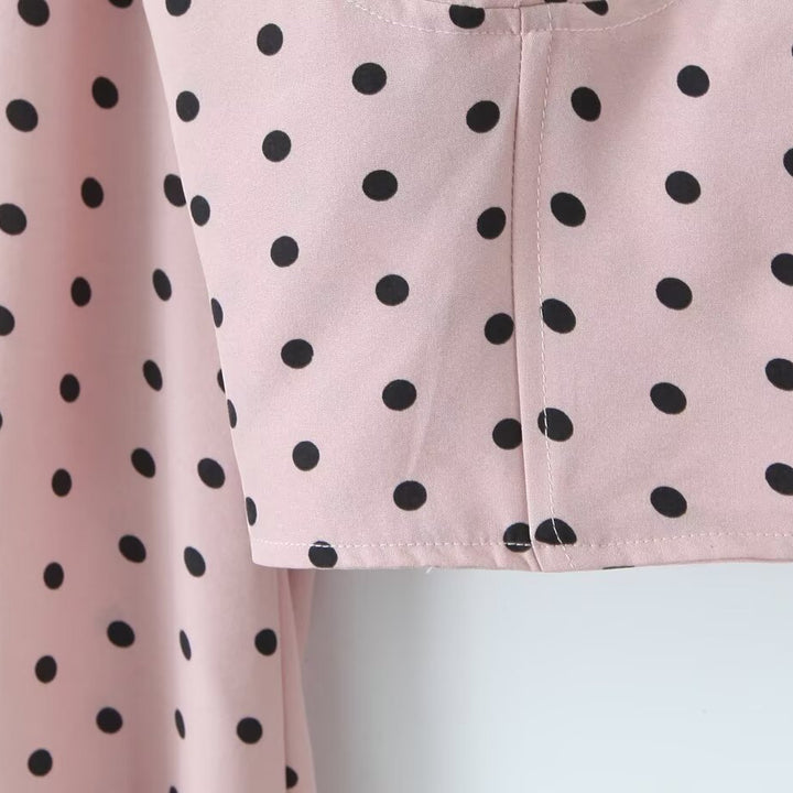 Damen Gepunktetes Bustier-Crop-Top mit Puffärmeln und Quadrat-Ausschnitt Drune