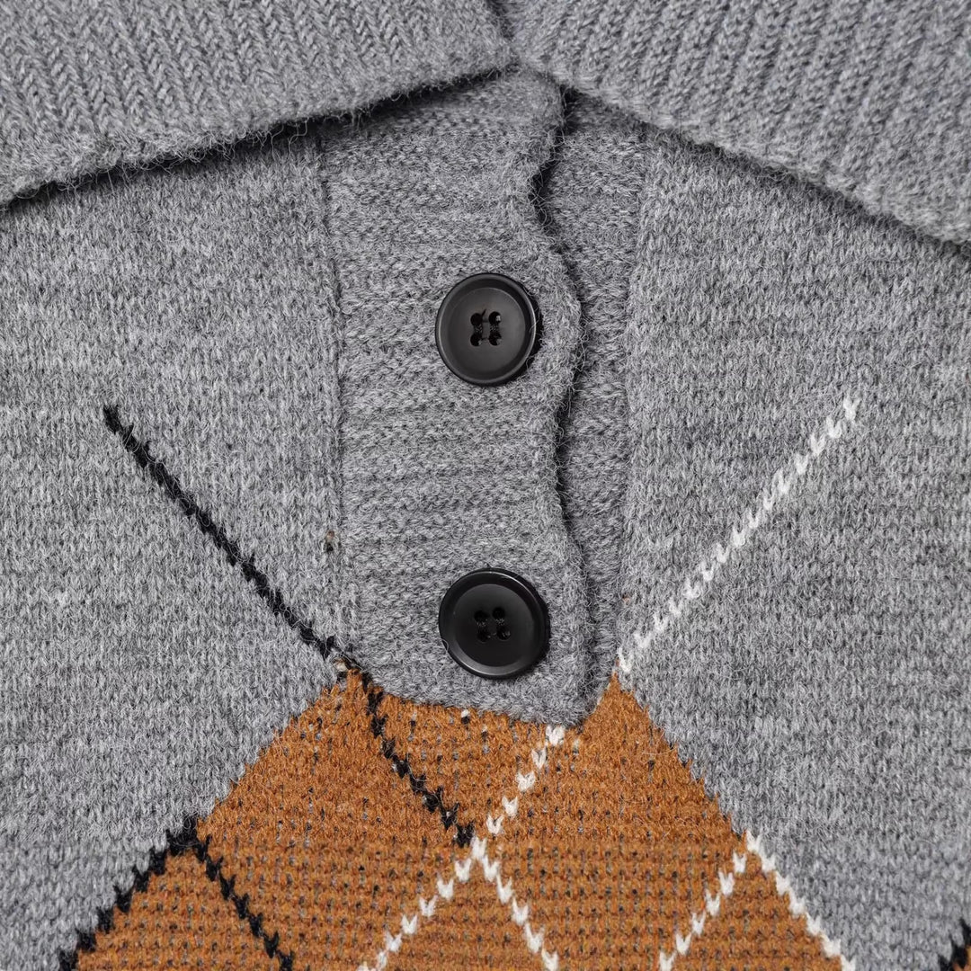 Damen Oversized Strickpullover mit Rautenmuster und Rollkragen Drune