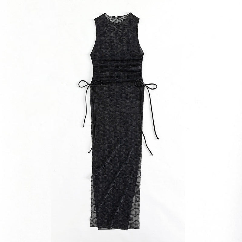 Damen Maxikleid mit taillierter Silhouette und elastischen Bindebändern Drune