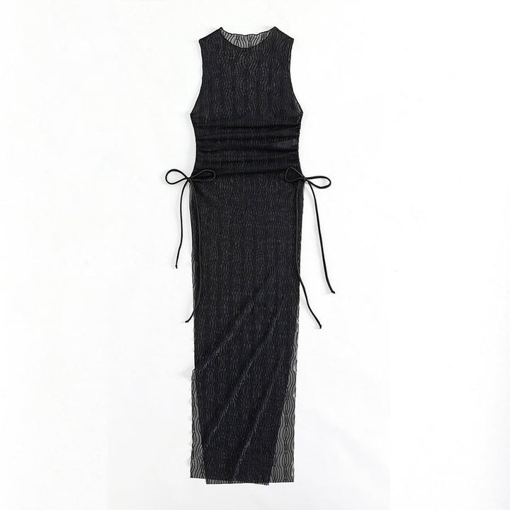 Damen Maxikleid mit taillierter Silhouette und elastischen Bindebändern Drune