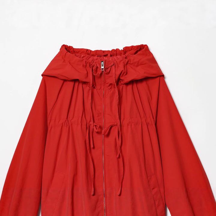 Damen nan kurzer Kapuzen-Windbreaker mit Tunnelzug, Reißverschluss und elastischem Saum Drune