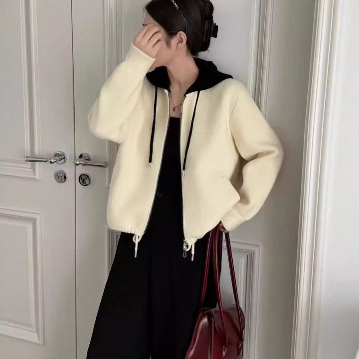 Damen modische Steppjacke mit Kapuze und doppeltem Reißverschluss Drune