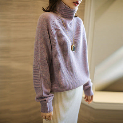 Damen Rollkragenpullover aus feinem Rippstrick mit Raglanärmeln und legerer Silhouette Drune