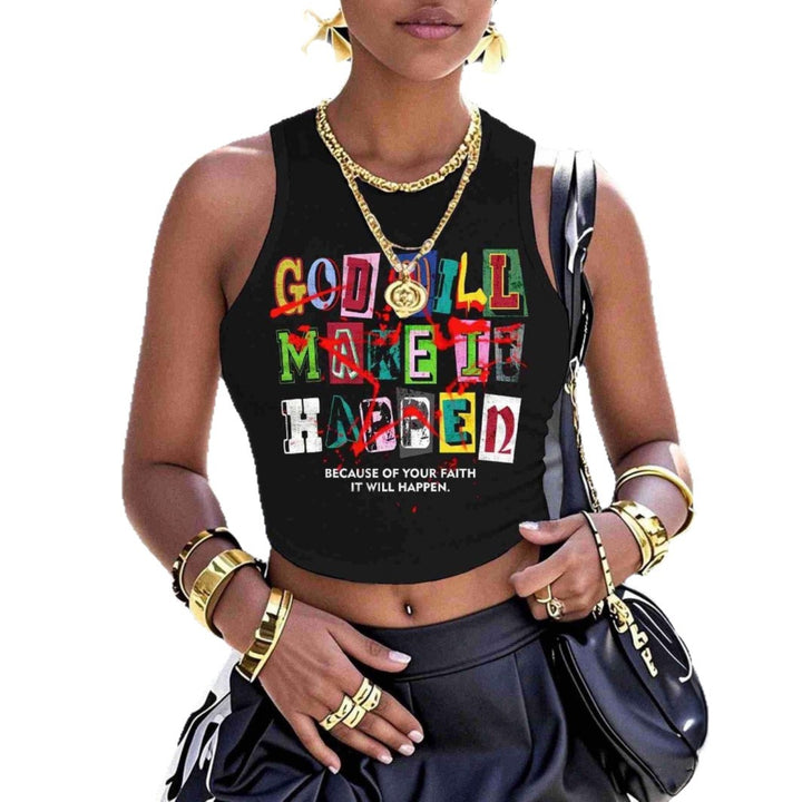 Damen Crop-Top mit kreativem Schriftzug und modernem Grafikdesign Drune